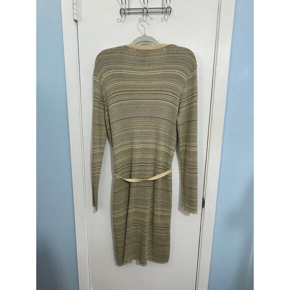 Casual Corner Long Knit Cardigan Sweater XL Metallic Gold Striped Y2K  NWT - Picture 4 of 8